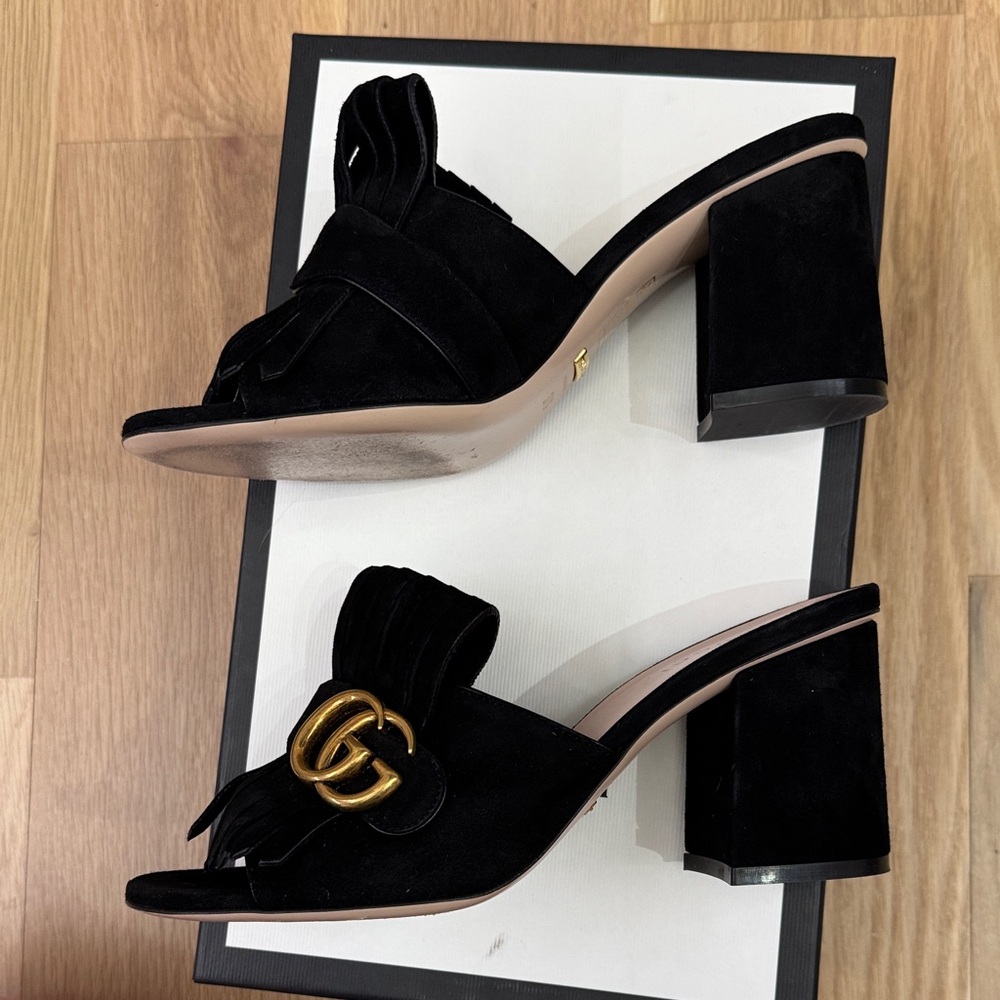 Gucci Marmont 75mm Mule Sandals – Black Suede – Size 37.5 - Picture 5 of 15